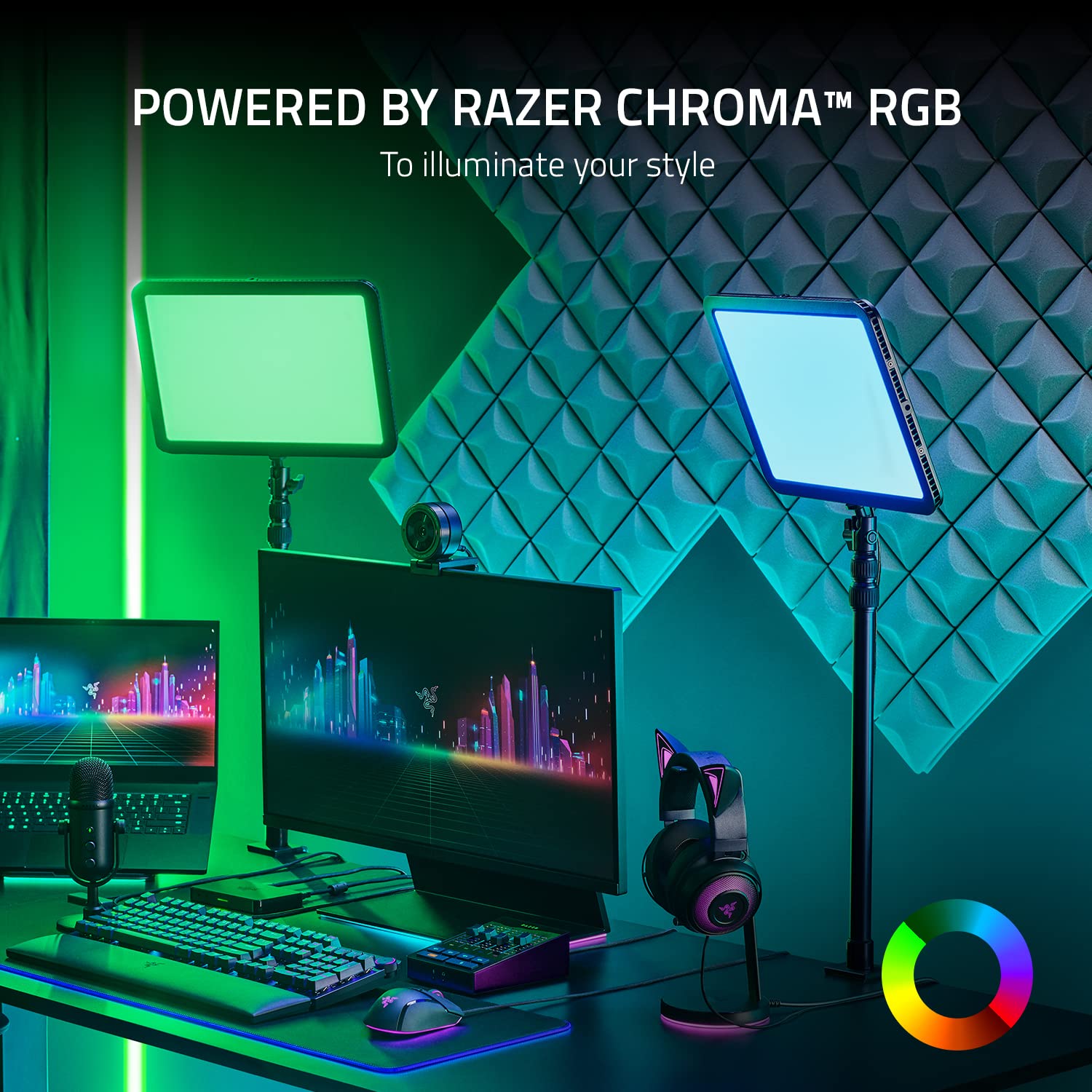 Razer Key Light Chroma: Customizable RGB Light Spectrum - 2800 Lumens Professional Light for Streaming, Video Recording/Conferencing on PC, Phone - Control via App - Clamp Mount - Wi-Fi & Bluetooth