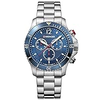 Wenger Seaforce Chrono Analogue Quartz Stainless Steel Watch 01.0643.111, Blue/Silver, Bracelet