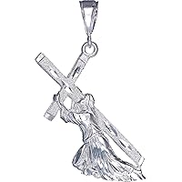 Sterling Silver Jesus Carrying Cross Pendant Necklace with Diamond-Cut and Chain