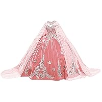 Puffy Quinceanera Dresses with Cape Sparkly Butterfly Ball Gown Elegant Sweet 16 Dress SE006