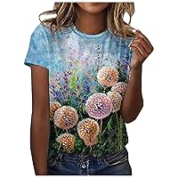 Summer Tops for Women Trendy Graphic Tees Cute Floral Print Loose Cap Short Sleeve Aesthetic Tshirts Casual Tops
