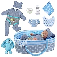 Lifelike 17-inch Reborn Baby Boy Doll with Bassinet - Realistic Vinyl Newborn with Accessories Gift Box for Kids Age 3+