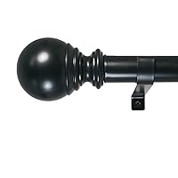 Decopolitan Ball Single Telescoping Drapery Rod Set, Medium, Black, 36 to 72-Inch