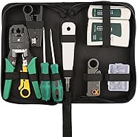 Network Tool Kit Professional Network Maintenance LAN Cable Tester, RJ45 Crimper 9 in 1 Repair Tools RJ45 Crimp Tool, 8P8C RJ45 Connectors, Cable Tester, Screwdriver, Stripping Pliers