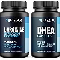 L Arginine and DHEA Capsules with Potent Ingredients for Ultimate Male Health Support | Supports Overall Health and Vascular Support | 60 Vegan L-Arginine Capsules and 60 Vegan DHEA Capsules