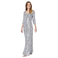 Alex Evenings womens Long Scoop Neck Dress With 3/4 Sleeves and Sequin Detail