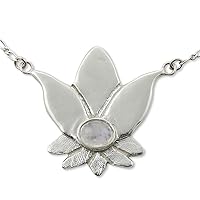 NOVICA Handmade Rainbow Moonstone Flower Necklace .925 Sterling Silver Clear Pendant Mexico Floral Zodiac 'Virgo Lotus'