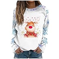 Womens Christmas T-Shirt Tops Casual Fall Fashion Graphic Shirts Round Neck Long Sleeve Blouses Winter Sweater 2023