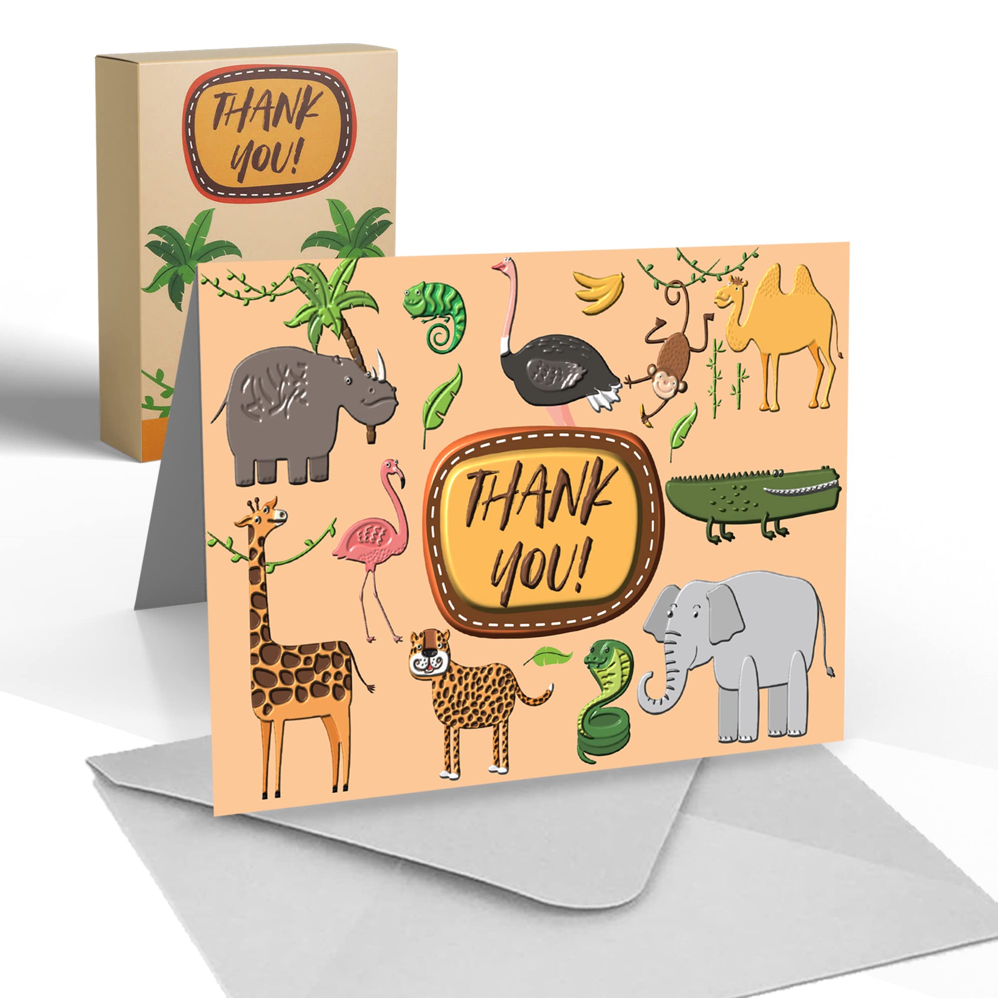 20 Pack Animal Baby Shower Thank You Cards with Grey Envelopes, Thank You Card for Birthday and Baby Events, Baby Thank You Cards, Kids Cute Thank You Cards Notes, Baby Shower Thank You Cards