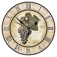 10 Inch Wooden Wall Clock Vintage Grape Wine with Metal Hands Accurate Wall Clock Retro Vintage Style Wood Clock Wall Decorations Clock for Farmhouse Office Kitchen Decoration