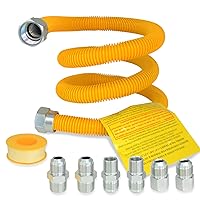 Gas Connector Kit, Gas Hose Gas Line for Gas Water Heater, Stove, Dryer, 48 Inch Stainless Steel with Yellow Coated
