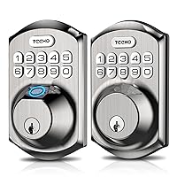 Keyless Entry Door Lock - TEEHO Electronic Keypad Deadbolt with Keypads - Fingerprint Door Lock with Keypads - Easy Installation - Satin Nickel