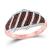 TheDiamondDeal 10kt Rose Gold Womens Round Red Color Enhanced Diamond Striped Band Ring 3/8 Cttw