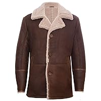 Mens Brown German Classic Real Sheepskin Shearling Leather Cromby Jacket Coat