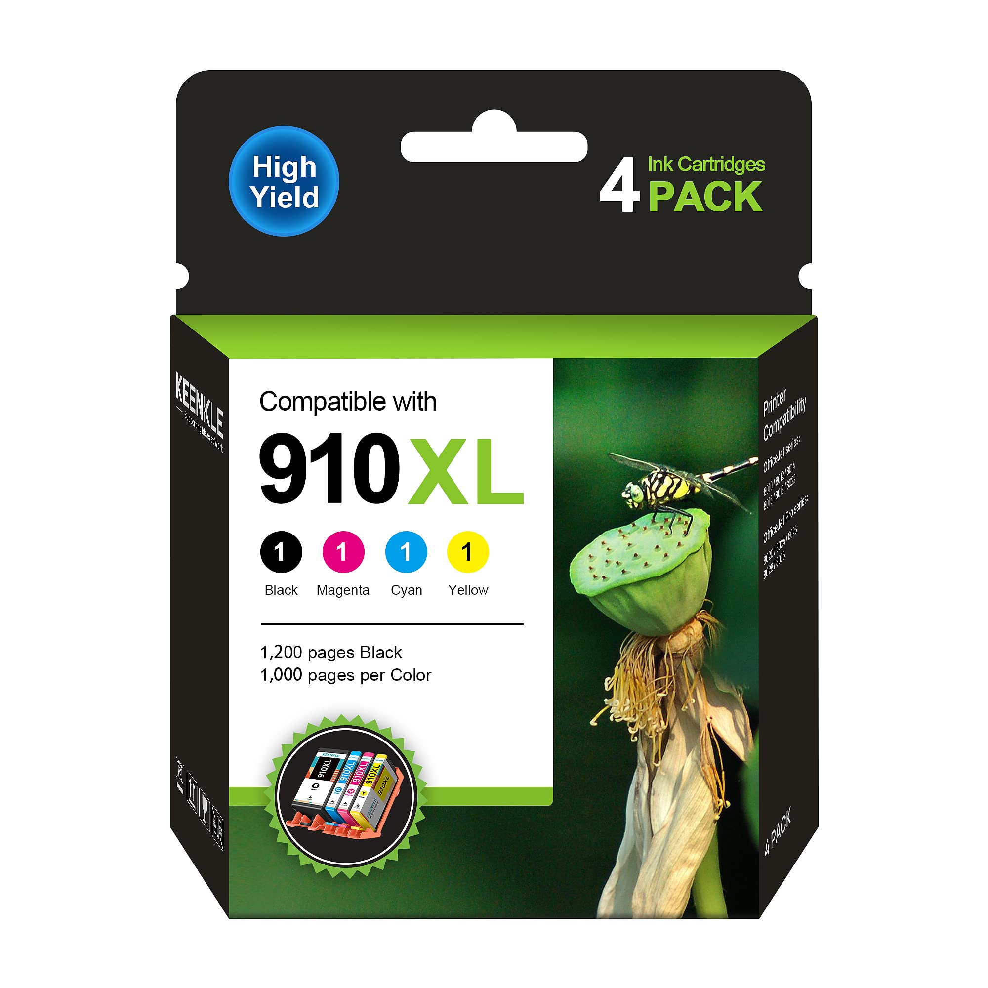 910XL Ink Cartridges (4 Pack) | Compatible with OfficeJet Pro 8020 8025 8035 8028 Series, OfficeJet 8022 Series, Replacement for HP 910XL 910 910 XL Ink cartridges