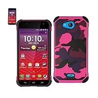 Reiko Camouflage Design Hybrid Leather Protector Cover for Kyocera Wave c6743 - Retail Packaging - Pink