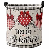 Laundry Baskets Red Love Heart Collapsible Clothes Hamper Buffalo Plaid Stripe Spot Bow Tie Foldable Freestanding Laundry Hamper with Handle Storage Basket for Laundry 16.5x17in