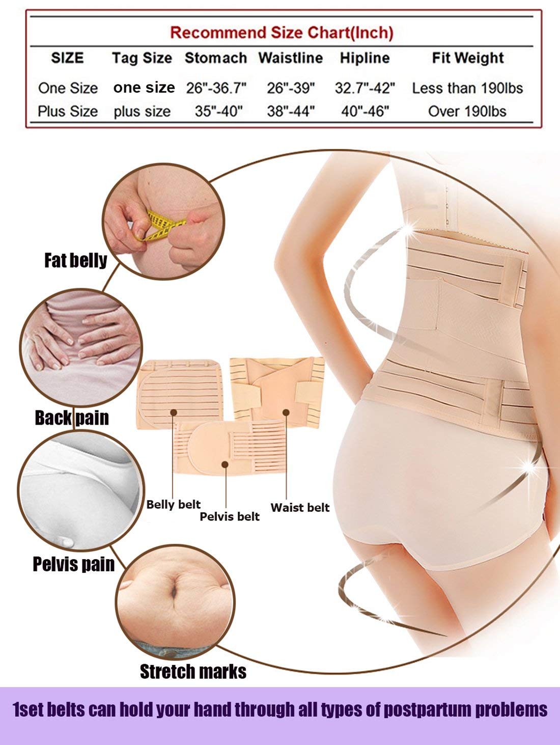 Postpartum Belly Wrap 3 in 1 Post Partum Support Girdles C-Section Recovery Belly Waist Pelvis Wrap
