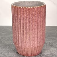 16 oz Ribbed Stoneware Ceramic Handless Mug, Round Stoneware Coffee/Tea Cup (Red & Gray)