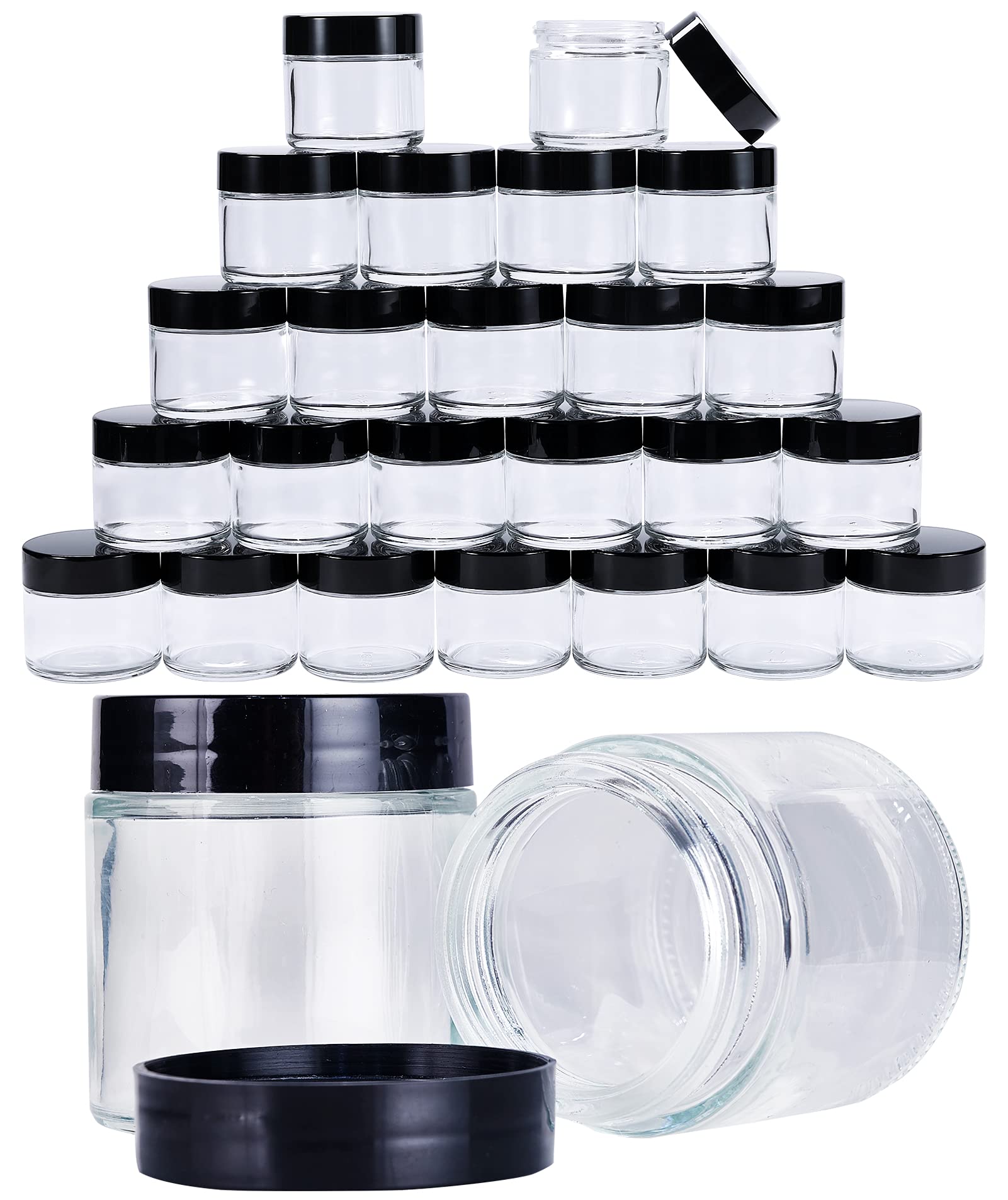 4oz Glass Jars With Lids 24Pcs, Small Clear Canning Jars with Black Lids, Mini Round Canning Jars Wide Mouth for Empty Cosmetic Containers for Crea...
