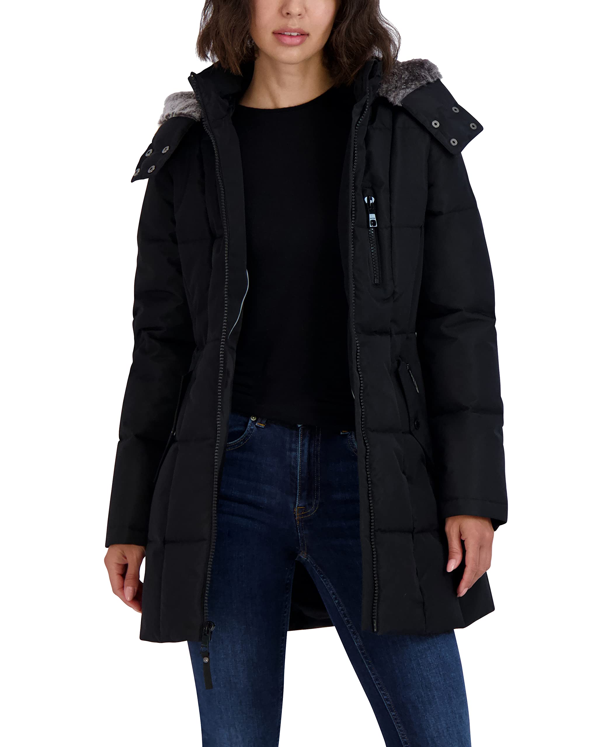 Nautica Women's Heavyweight Puffer Jacket with Faux Fur Lined Hood