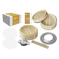 Bamboo Steamer for Cooking - Steamer Basket with a Ring - Fits every Pan & Pot - Dumpling Steamer - Incl. Extra Chopsticks & Silicone Liners