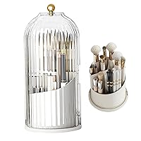 Spinning Brush Holder Make Up Brush Holder with Lid 360 Rotating Makeup Organizer with 3 Compartment Clear Cosmetic Display Cases with Handle for Cosmetics Storage