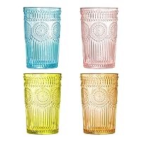 WHOLE HOUSEWARES Colored Tumblers & Water Glasses Set of 4 Multi Colors  Drinking Glasses (12 OZ)