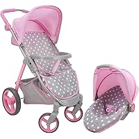 Cotton Candy Pink: Doll Travel System - Pink, Grey, Polka Dot -for Dolls Up to 18