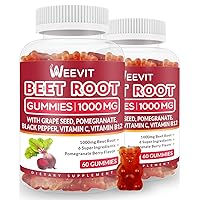 Beet Root Gummies 1000mg, Nitric Oxide Supplement for Men Women | Organic Beet Gummy with Grape Seed, Pomegranate, Black Pepper, Vitamin C, B12 (2-Pack)