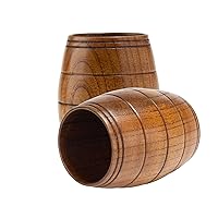 MOTZU 2 Pieces Wooden Barrel Shaped Beer Mug, Classical Natural Solid Wood Drinking Cup, Handmade Tea Cups, For Coffee, Hot Drinks, Milk, Wine, 210ml