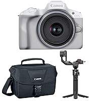 Canon EOS R50 Mirrorless Camera (White) with 18-45mm Lens, High-Resolution Imaging, and 4K Video Capability Bundle with DJI RS 3 Mini Gimbal Stabilizer and Gadget Bag (Black) (3 Items)
