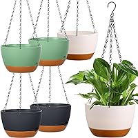 6 Pcs 8 Inch Hanging Planter for Indoor and Outdoor Plants Plastic Hanging Flower Pots with Drainage Hole and Removable Saucer Hanging Plant Holder Plant Hanging Basket for Garden Home (Mixed Colors)