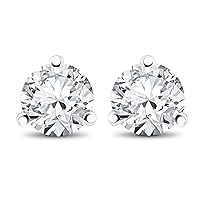 2.00 Ct Round Cut D/VVS1 Diamond Solitaire Three Prong Stud Earrings 14k White Gold Plated 925 Sterling Silver