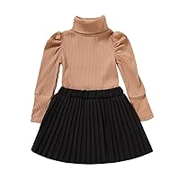 Toddler Baby Girls Skirt Set Long Sleeve Turtleneck Pullover Tops + Plaid Mini Skirt Outfits 2Pcs Fall Winter Clothes
