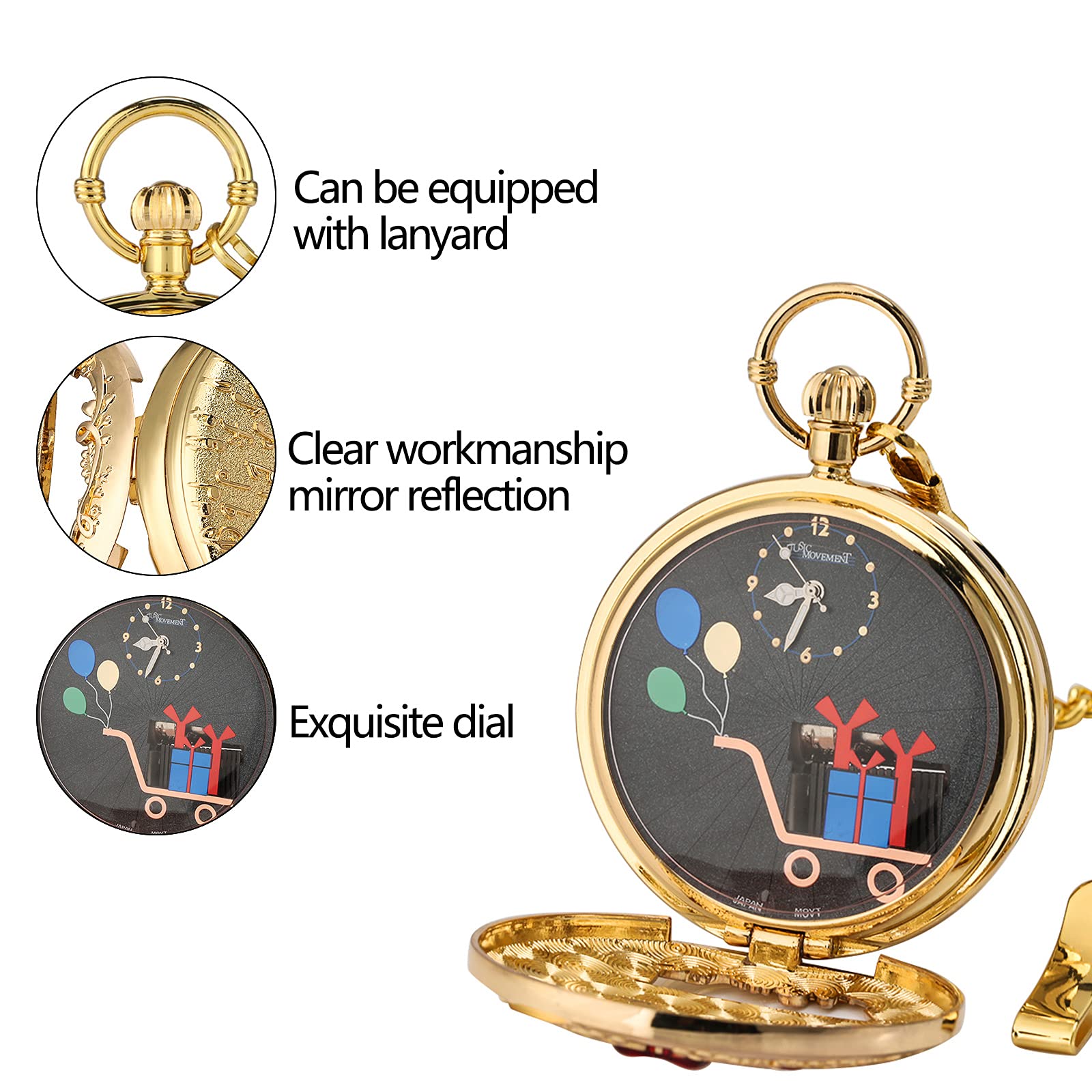 FUNGORGT Musical Pocket Watch Hand Crank Music Quartz Pocket Watch Unique Fob Playing Music Pocket Watch Dad Gifts for Birthday Christmas Gifts