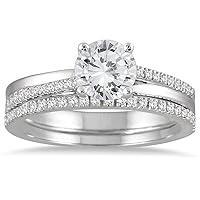 AGS Certified 1 1/4 Carat TW Diamond Bridal Set in 14K White Gold (J-K Color, I2-I3 Clarity)