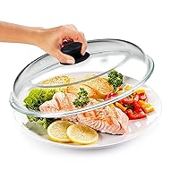 Bezrat Microwave Glass Plate Cover | Splatter Guard Lid with Easy Grip Silicone Handle Knob | 100% Food Grade | BPA Free and Dishwasher Safe | Fits Plates and Bowls 11 x 2 inches (Black)
