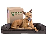 Furhaven Orthopedic Dog Bed for Large/Medium Dogs w/ Removable Bolsters & Washable Cover, For Dogs Up to 55 lbs - Sherpa & Chenille Sofa - Coffee, Large