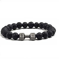 Lava Beads Gym Bracelets for Men - 8mm Lava Rock Bracelet Natural Stone, Men Stretch Bracelet Bead Bracelet for Women- Alloy Dumbbell Bracelet, Beaded Jewelry Elastic Blessings Bracelet