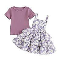 Toddler Girl Summer Clothes Daisy Dress Solid Shirt Ruffle Tutu Skirt Kids Girls Overalls Dress 18M 2T 3T 4T 5T 6Y