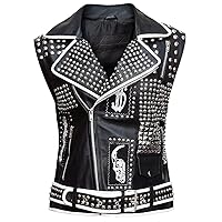 LP-FACON Ladies Brando Rock Punk Goth Studded Motorcycle Womens Black Biker Leather Jacket