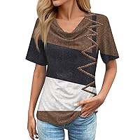 Womens Fashion Spring Summer Tops 2024 Short Sleeve Shirts Vintage Print Casual Loose Fit Blouse