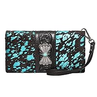 Montana West Womens Leather Wallet Clutch Western Tooled Studded w Hair (Black Piton w Cross)