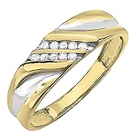 Dazzlingrock Collection 0.15 cttw Round White Diamond Two Tone Anniversary Band for Him in 18K Solid Yellow Gold Plated 925 Sterling Silver