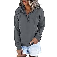 Anjikang Casual Hoodies for Women Fall Fashion Button Collar Drawstring Hooded Pullover Loose Comfy Pockets Sport Sweatshirts