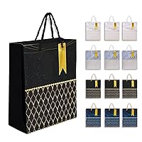 Fizzy and Folly, Gold Print Gift Bags with Handles - Pack of 12, Party Favor Bags | Reusable Gift Bag for Anniversary | Goodie Bags | Gift Bags Bulk Return Gifts for Birthday Party, Bridal Shower