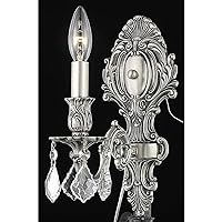 Elegant Lighting 9601W5PW/EC Cut Clear Crystal Monarch 1-Light Crystal Wall Sconce, Finished in Pewter with Clear Crystals