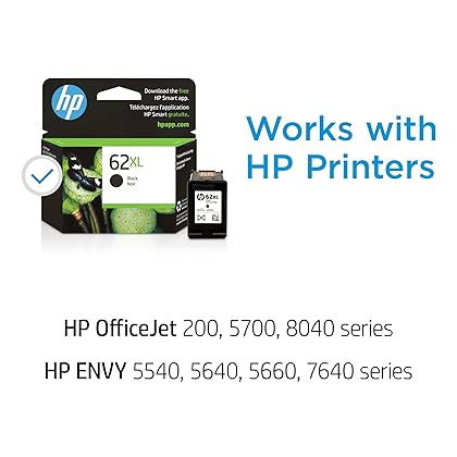 HP 62XL Black High-yield Ink | Works with HP ENVY 5540, 5640, 5660, 7640 Series, HP OfficeJet 5740, 8040 Series, HP OfficeJet Mobile 200, 250 Series | Eligible for Instant Ink | C2P05AN