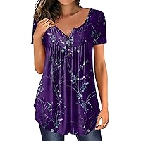 Shirts for Women Trendy Plus Size Flowly Button Front Short Sleeve Henley Deep V Neck Blouses & Button-Down Shirts